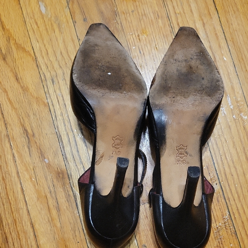 Carlos Falchi Black Leather Pointed Toe High Heels Shoes Size 7 1/2 B - Picture 11 of 16